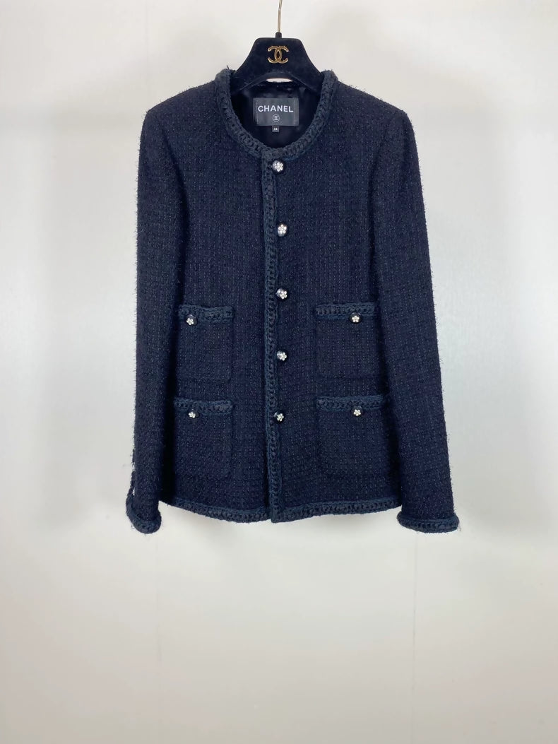 Chanel 23K bleu camellia button four-pocket jacket