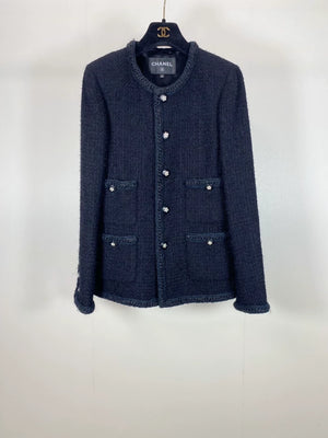 Chanel 23K bleu camellia button four-pocket jacket