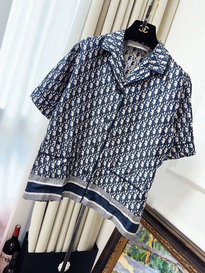 Dior classic blue monogram full-print logo shirt