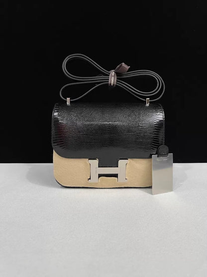 Hermes Constance 19 black lizard leather palladium hardware