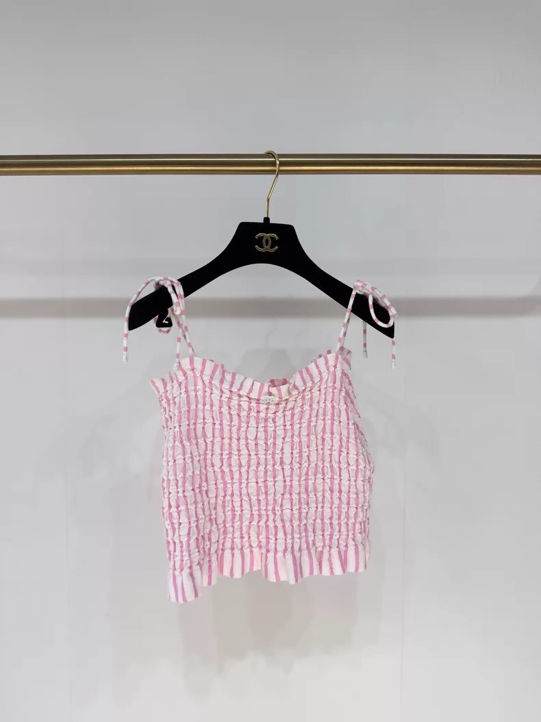 Chanel 24S Pink white pleated top