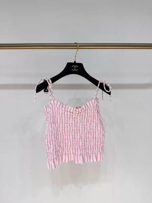 Chanel 24S Pink white pleated top