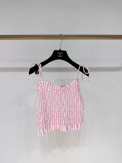 Chanel 24S Pink white pleated top