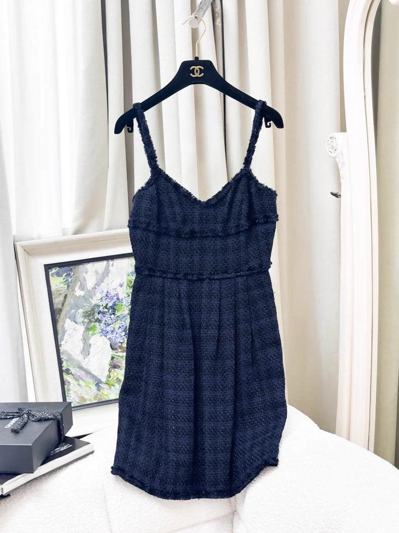 Chanel 07P Navy Blue tweed Dress and Jacket Set