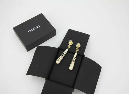 Chanel 26A Resin Polka Dot Black and White Drop Stud Earrings