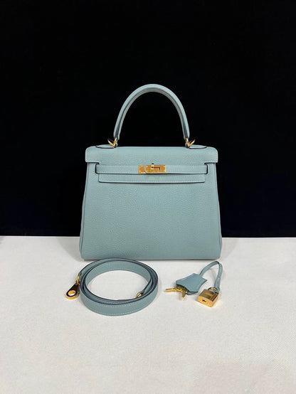 Hermes Kelly 25sky blue leather with gold hardware