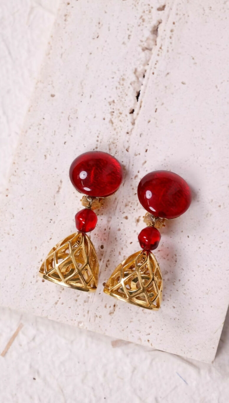 Chanel Red Glass Birdcage Earrings