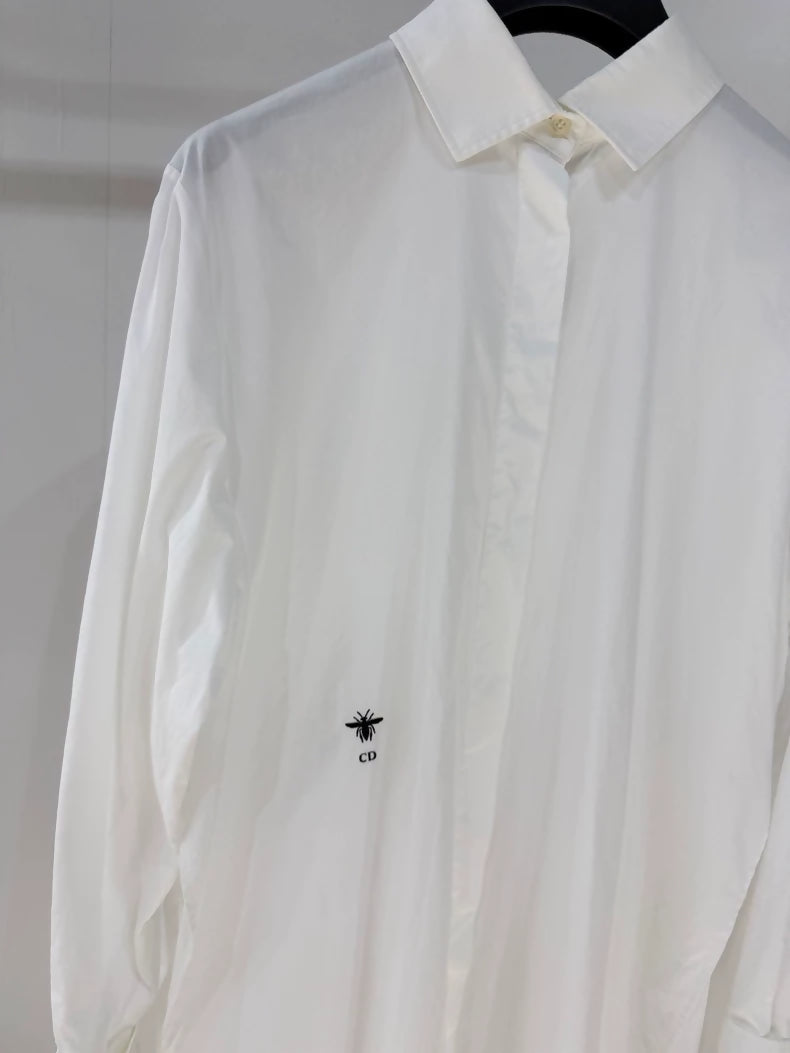 Dior white Bee Pleated Slit Shirt Dress