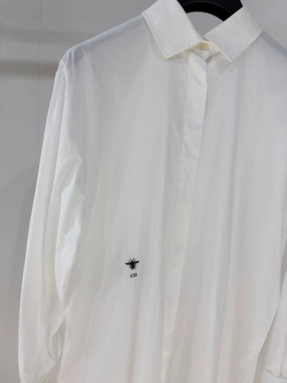 Dior white Bee Pleated Slit Shirt Dress