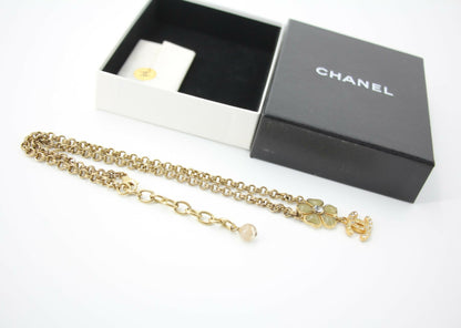 Chanel Vintage 06P Gripoix Green Flower Pendant Gold-Tone Necklace