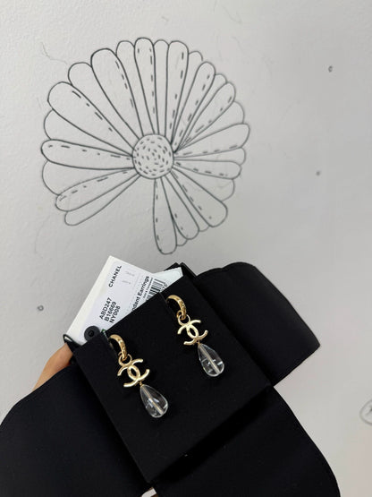 Chanel 24S transparent acrylic double C teardrop earrings
