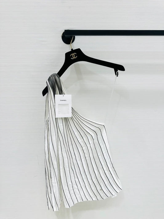 Chanel 24s pleated off-the-shoulder silk top