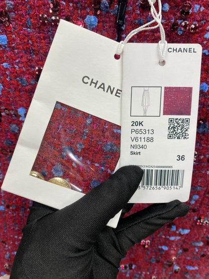Chanel 20K Red tweed skirt