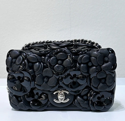 Chanel Black Camellia Mini Flap Bag