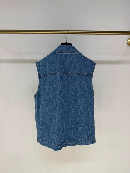 Chanel 23P Camellia Double C Rhinestone Button Denim Vest
