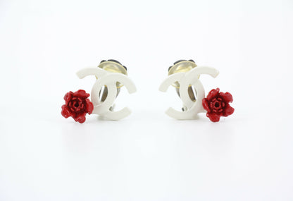Chanel Vintage 04P Resin Red Flower Clip On Earrings