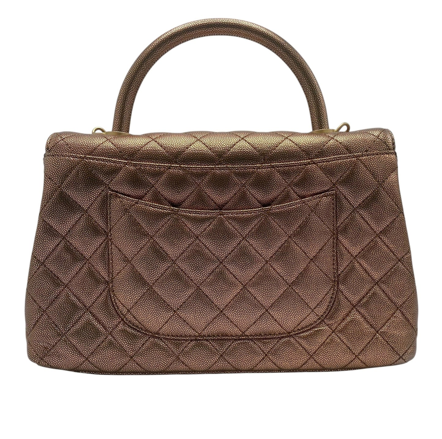 Chanel 19A Medium Metallic Rose Gold Copper Caviar Quilted Timeless Coco Handle Flap Bag