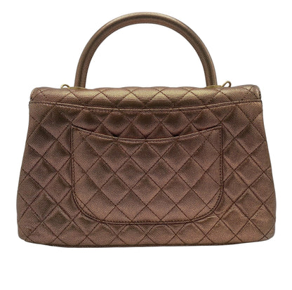 Chanel 19A Medium Metallic Rose Gold Copper Caviar Quilted Timeless Coco Handle Flap Bag