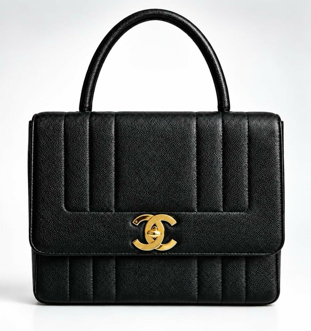 CHANEL VINTAGE 90s BLACK CAVIAR JUMBO KELLY VERTICAL FLAP BAG 24K GHW
