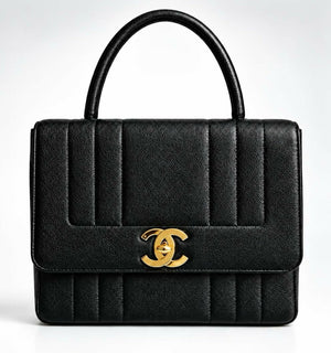 CHANEL VINTAGE 90s BLACK CAVIAR JUMBO KELLY VERTICAL FLAP BAG 24K GHW