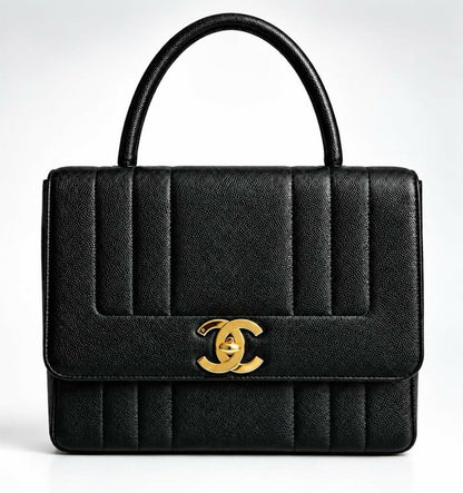 CHANEL VINTAGE 90s BLACK CAVIAR JUMBO KELLY VERTICAL FLAP BAG 24K GHW