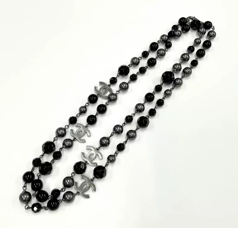 Chanel Black and Grey Multi-Element Beaded Long Necklace