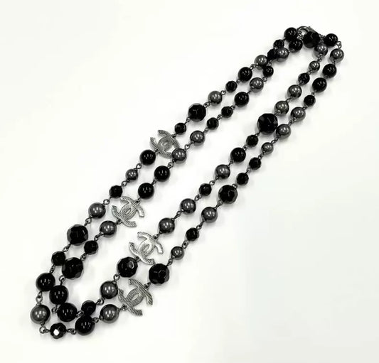 Chanel Black and Grey Multi-Element Beaded Long Necklace
