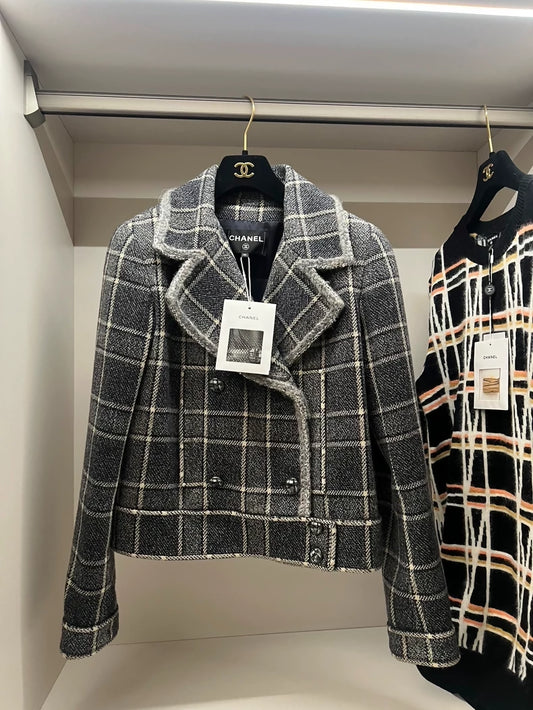 Chanel 22A wool blend grey jacket