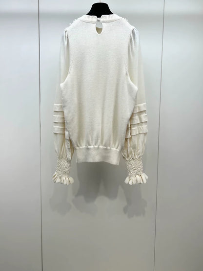 Chanel 25K openwork beige neckline knit sweater