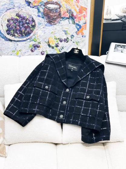 Chanel 24S navy blue tweed jacket