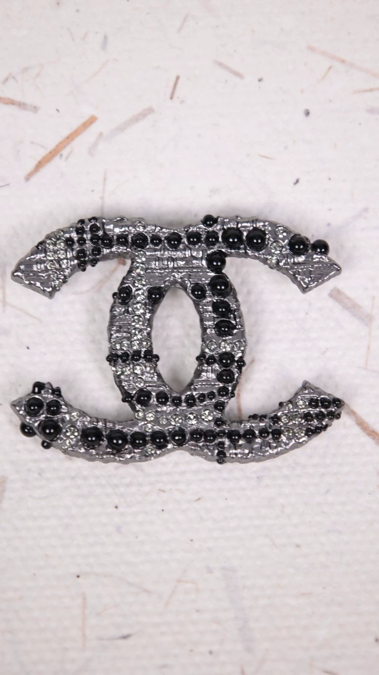 Chanel 10th Anniversary Paris-Shanghai Collection Black Rhinestone CC Brooch.