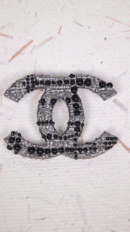 Chanel 10th Anniversary Paris-Shanghai Collection Black Rhinestone CC Brooch.