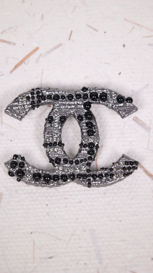 Chanel 10th Anniversary Paris-Shanghai Collection Black Rhinestone CC Brooch.