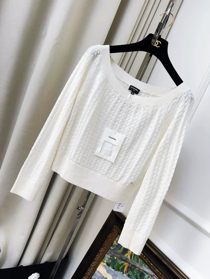Chanel 24B white cashmere sweater