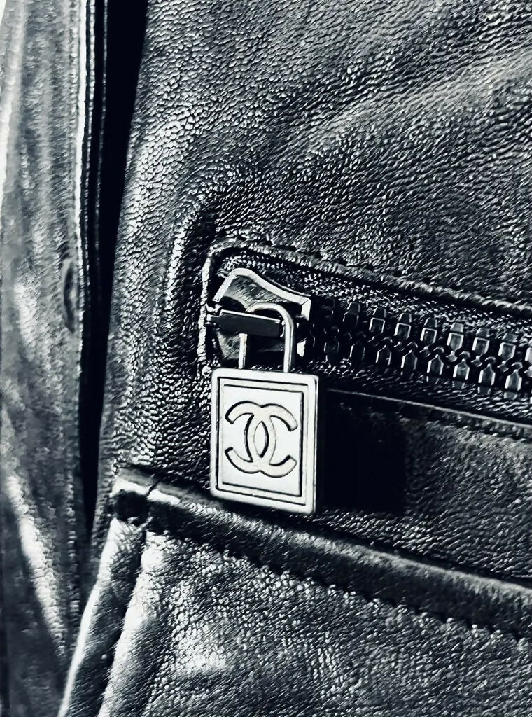 Chanel 07A Black Lambskin Leather Utility Jacket Coat FR 40