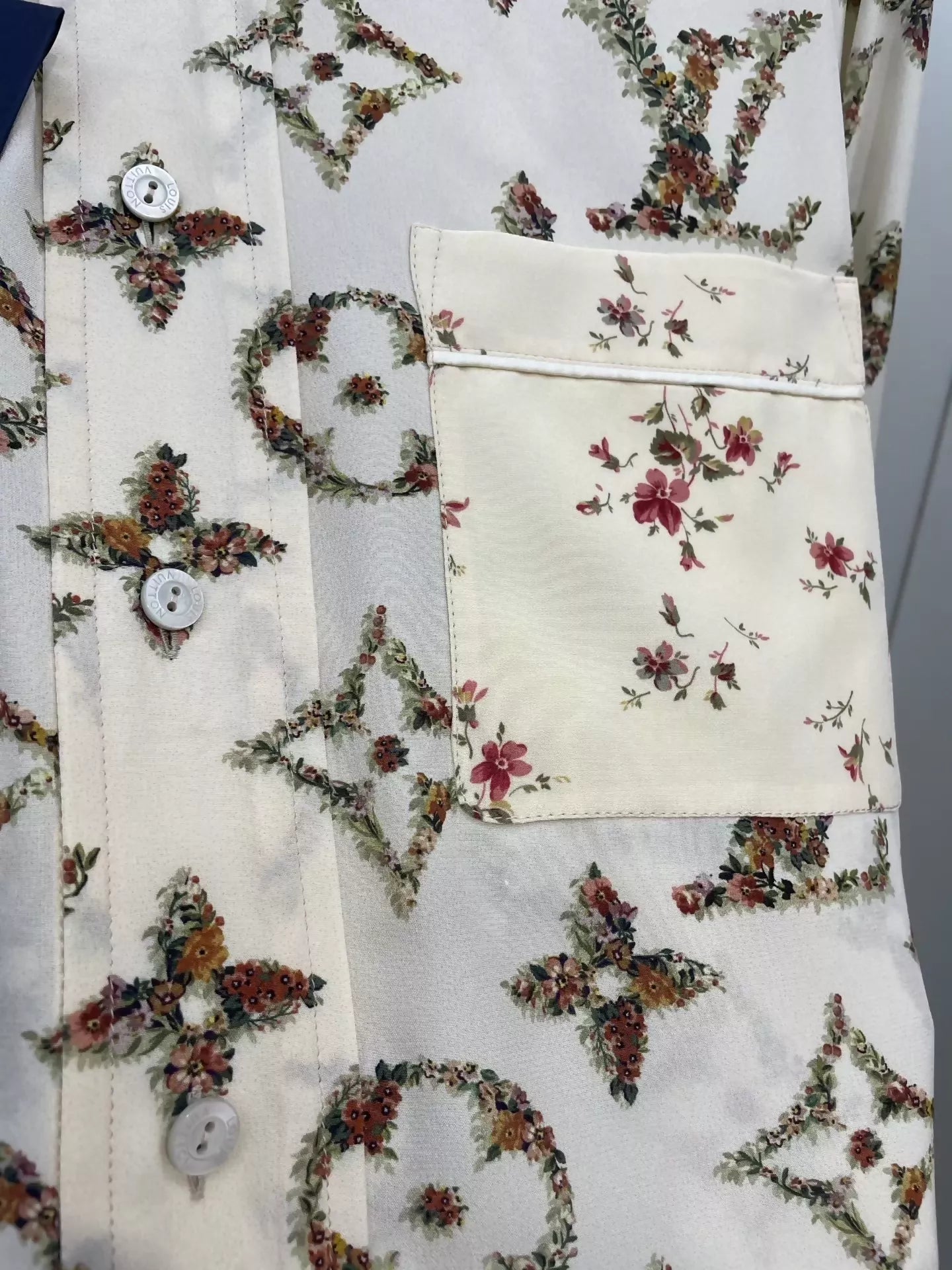 LV 24ss monogram all-over print silk pocket shirt