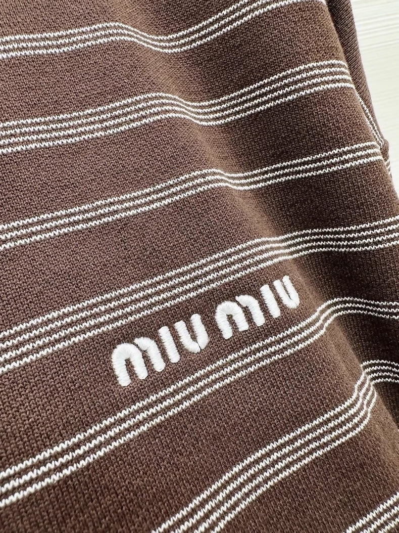 Miu Miu 25FW brown striped zip-up jacket