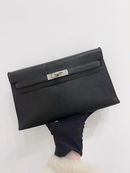 Hermès Kelly Elan black chèvre leather palladium hardware