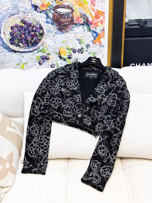 Chanel 22p black tweed camellia jacket