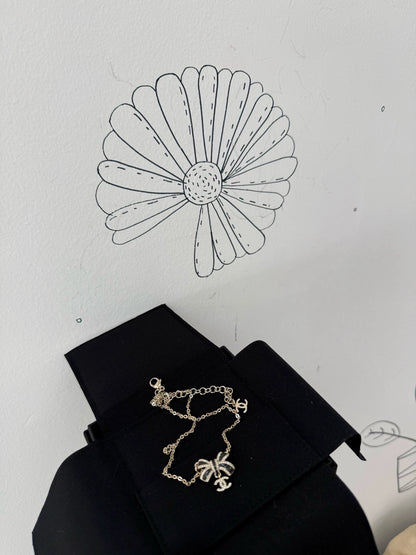 Chanel 25B black bow double C rhinestone pendant necklace