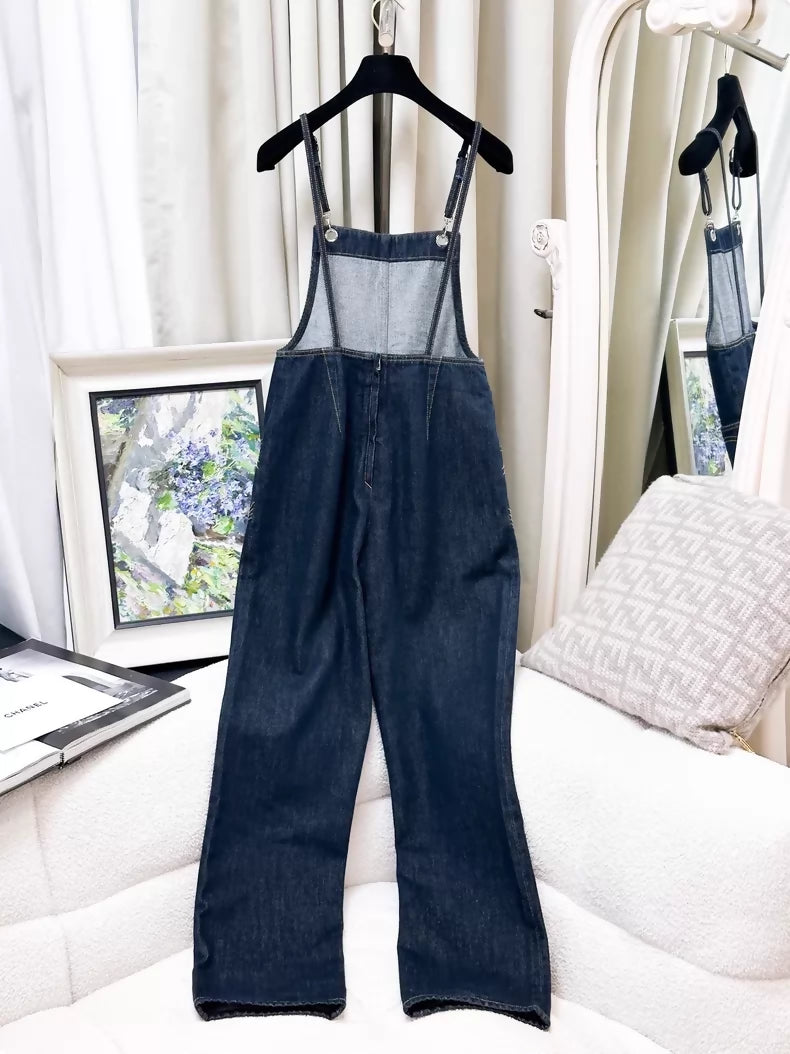 Chanel 25C Navy Blue Double C Pocket Denim jumpsuit
