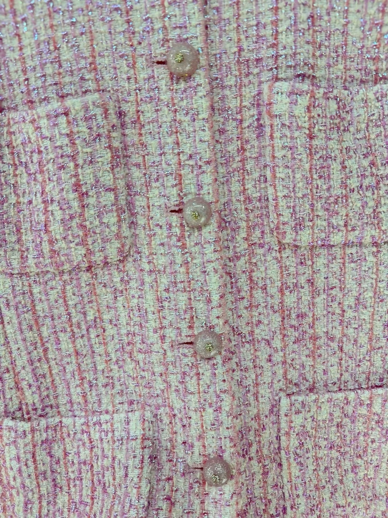 Chanel 25P pink tweed cardigan