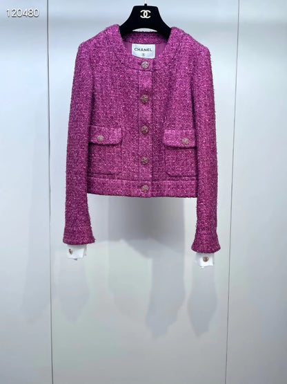 Chanel 23A pink tweed shirt-sleeve jacket