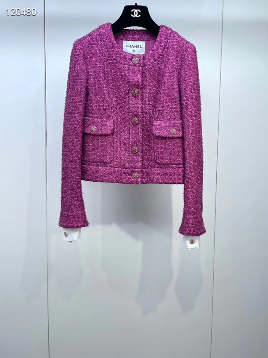 Chanel 23A pink tweed shirt-sleeve jacket