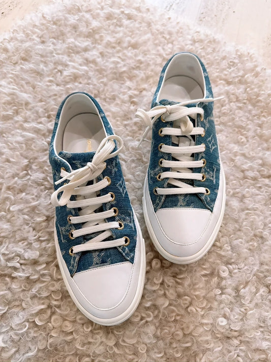 Louis Vuitton LV monogram full logo denim sneakers