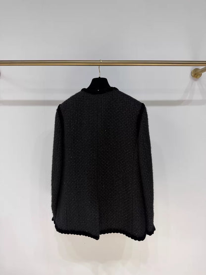 Chanel 25A Black Four-Pocket Tweed Oversized Jacket