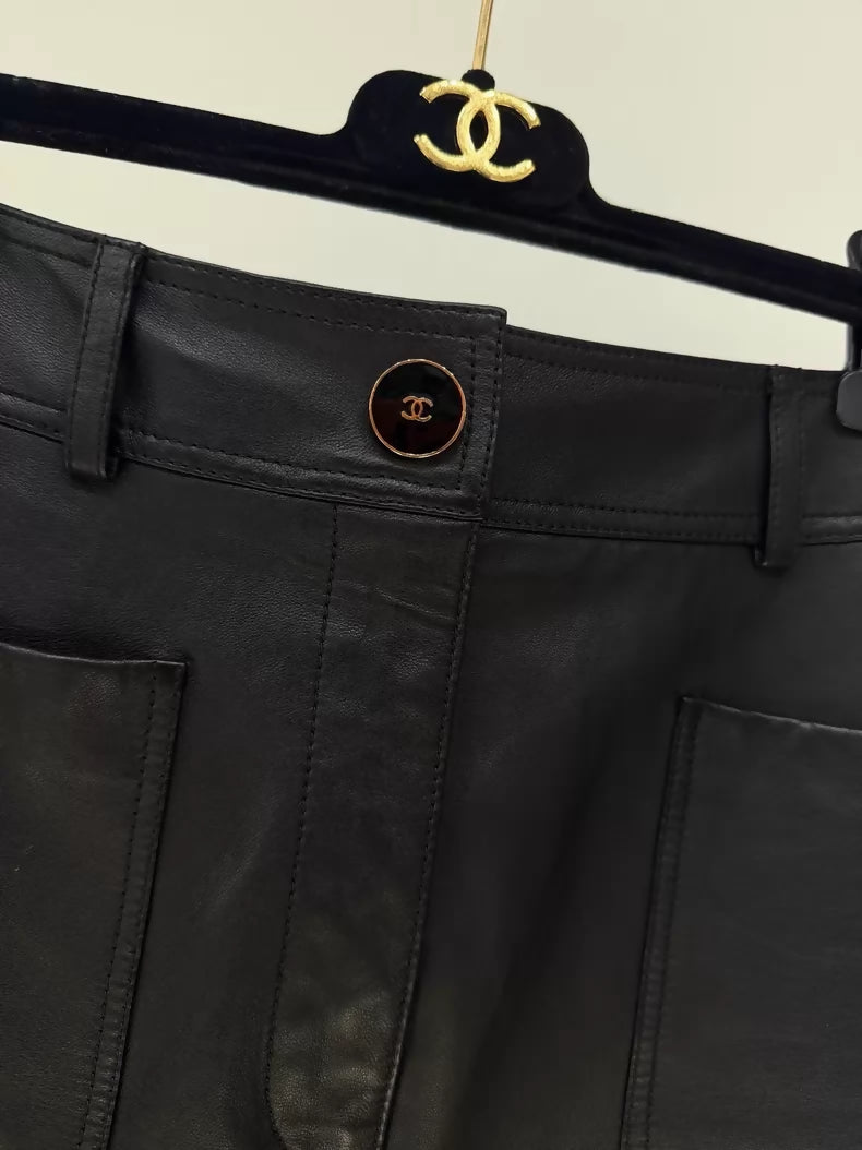 Chanel 24B leather midi skirt