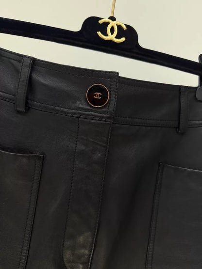 Chanel 24B leather midi skirt