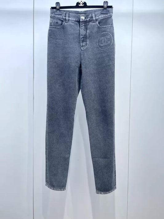 Chanel 23C Smoky Grey CC Logo Jeans