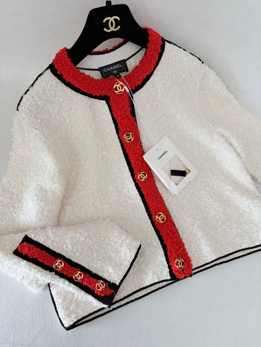 Chanel 26S Red and White Tweed Jacket
